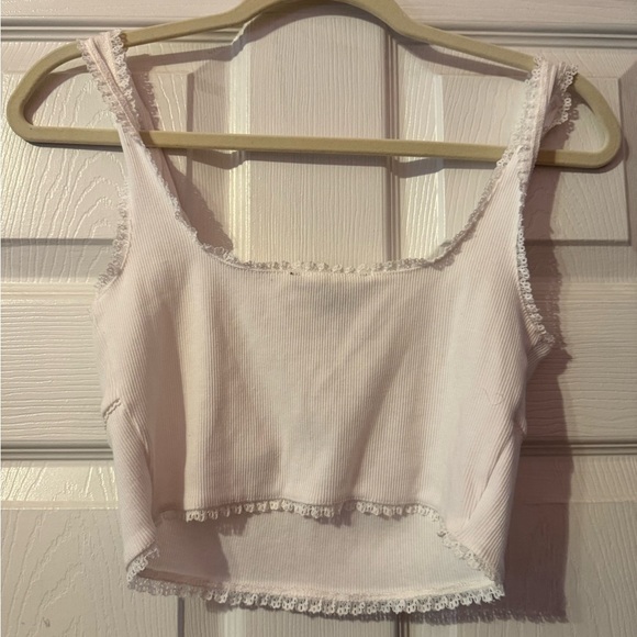 Forever 21 White Ribbed Tank Top with Lace Trim - Picture 3 of 3